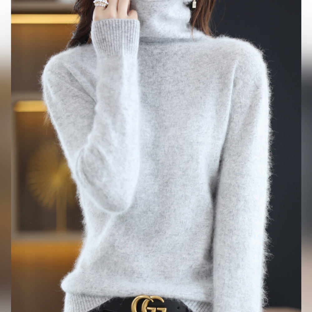 High Collar Mink Cashmere Sweater Women's Pullover - Picture 8 of 9